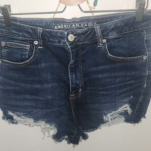 American Eagle Outfitters Distressed Dark Blue Jean Shorts
